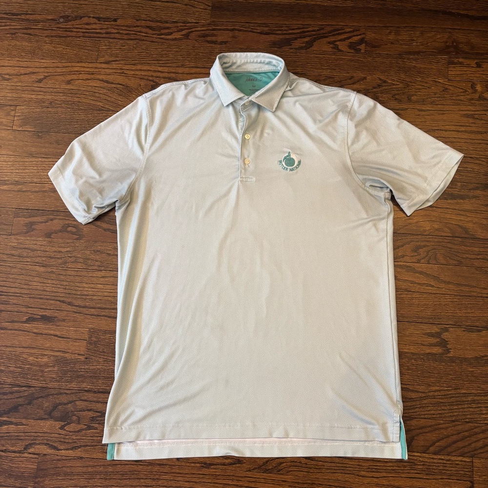 Johnnie O Butler National Short Sleeve Blue Golf Button Up Polo Size Medium